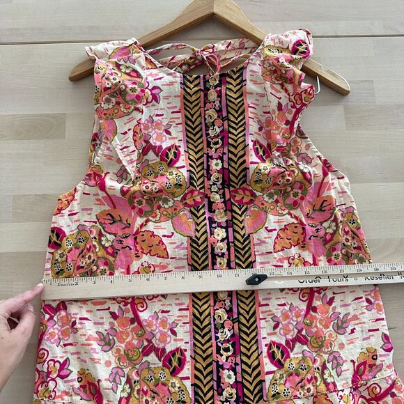 Free People Tunic Small Tulum Floral Boho Linen Blend Flowy Flounce Top Festival - Picture 11 of 12